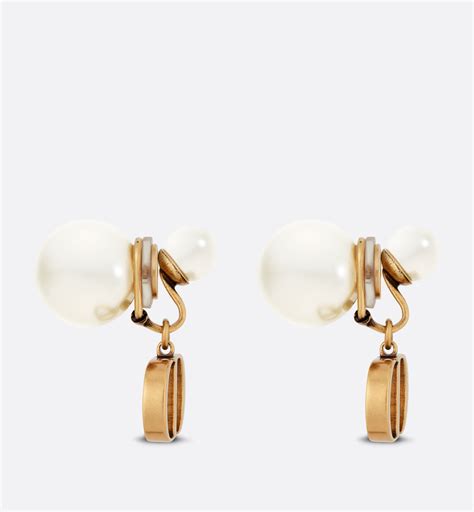 dior tribales earrings antique gold-finish metal and white resin pearls|christian mise en Dior earrings.